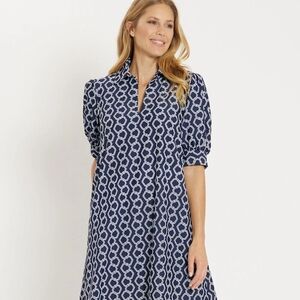 Jude Connally Navy and White Patterned Dress